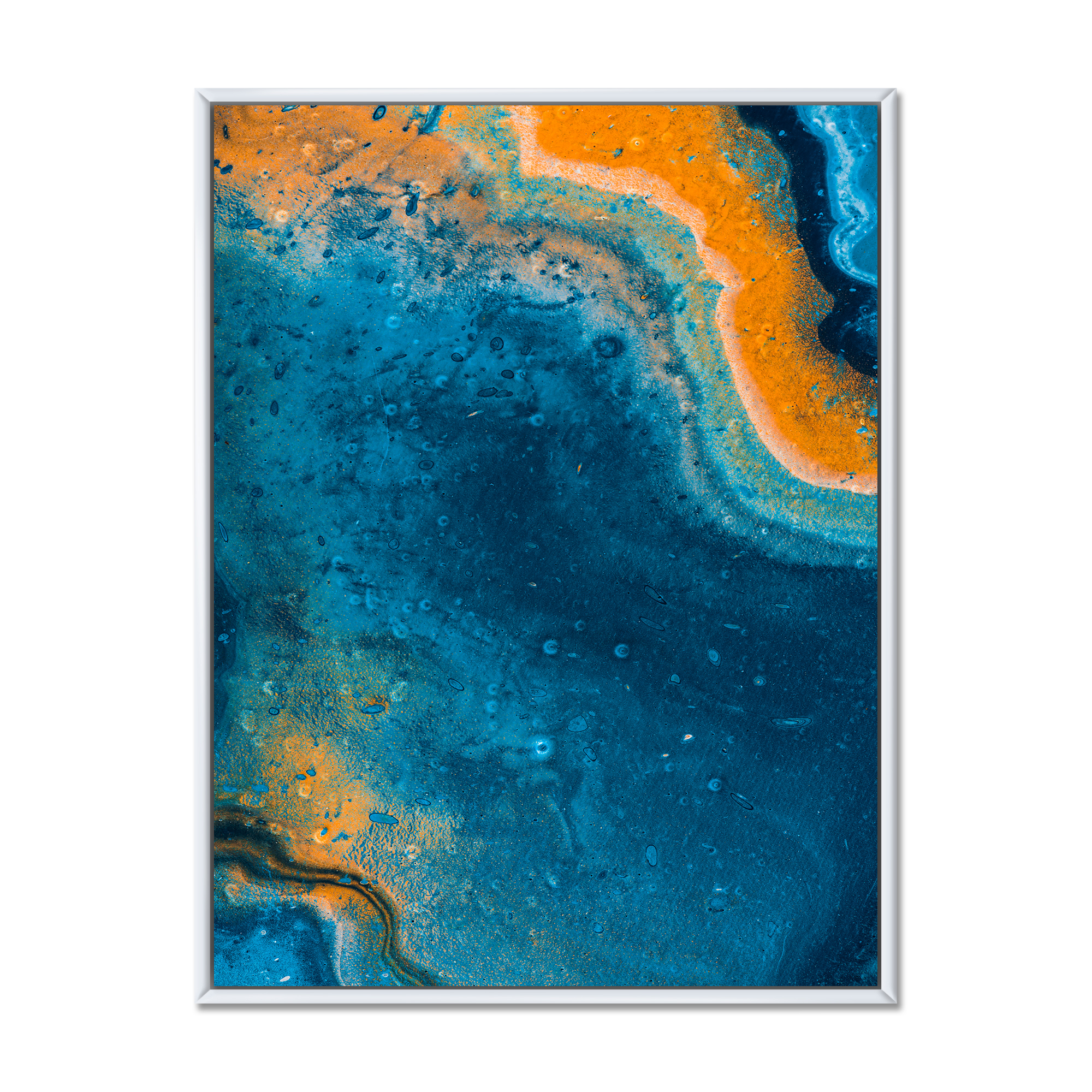 Designart 'Abstract Marble Composition In Orange and Blue V' Modern Framed Canvas Wall Art Print