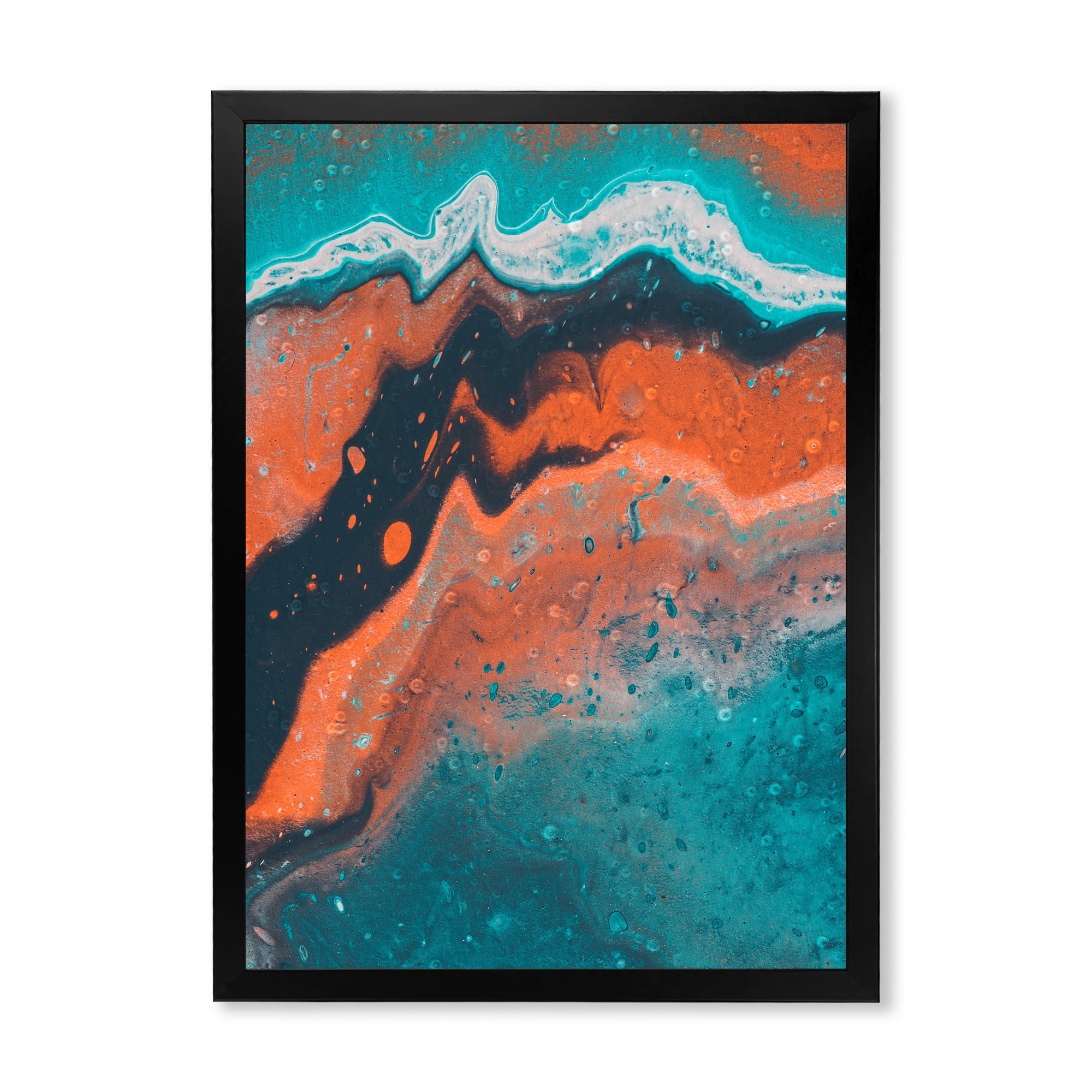 Designart 'Abstract Marble Composition In Orange and Blue VI' Modern Framed Art Print