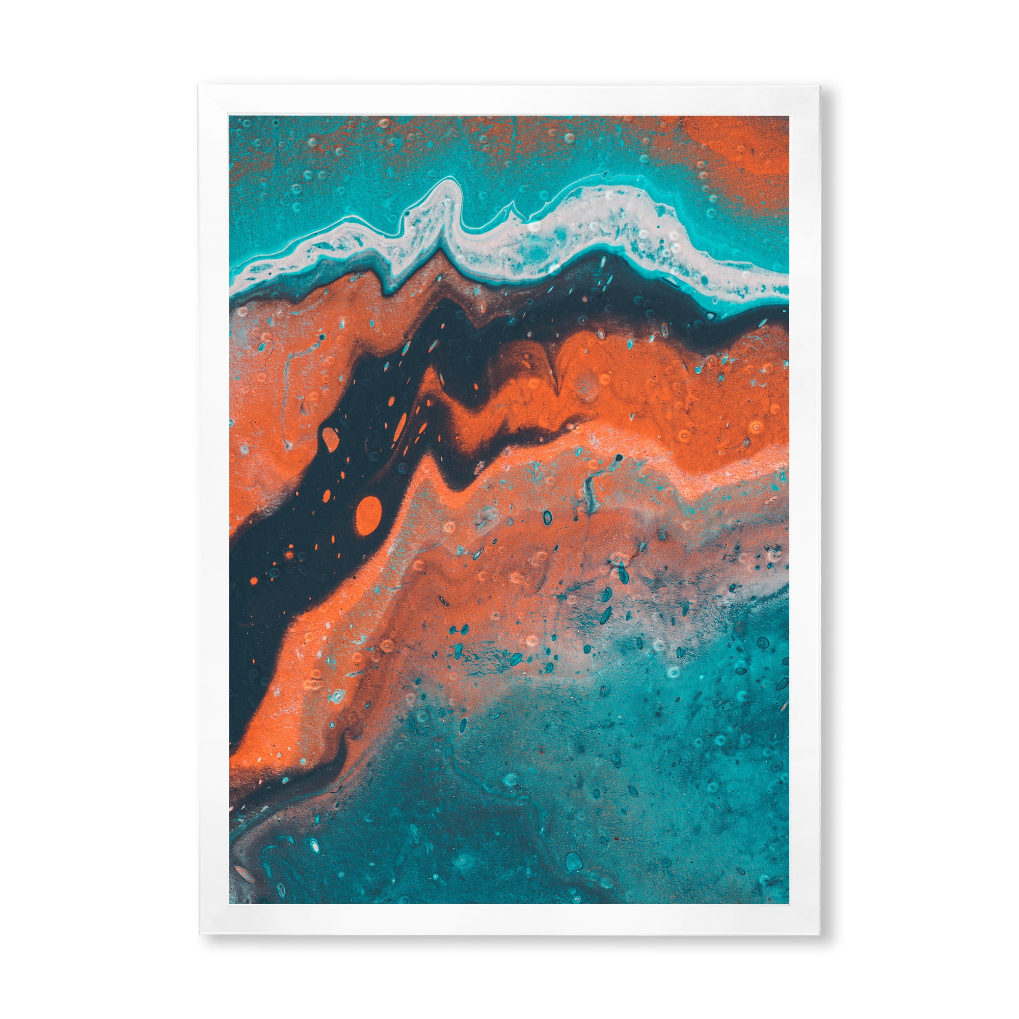 Designart 'Abstract Marble Composition In Orange and Blue VI' Modern Framed Art Print