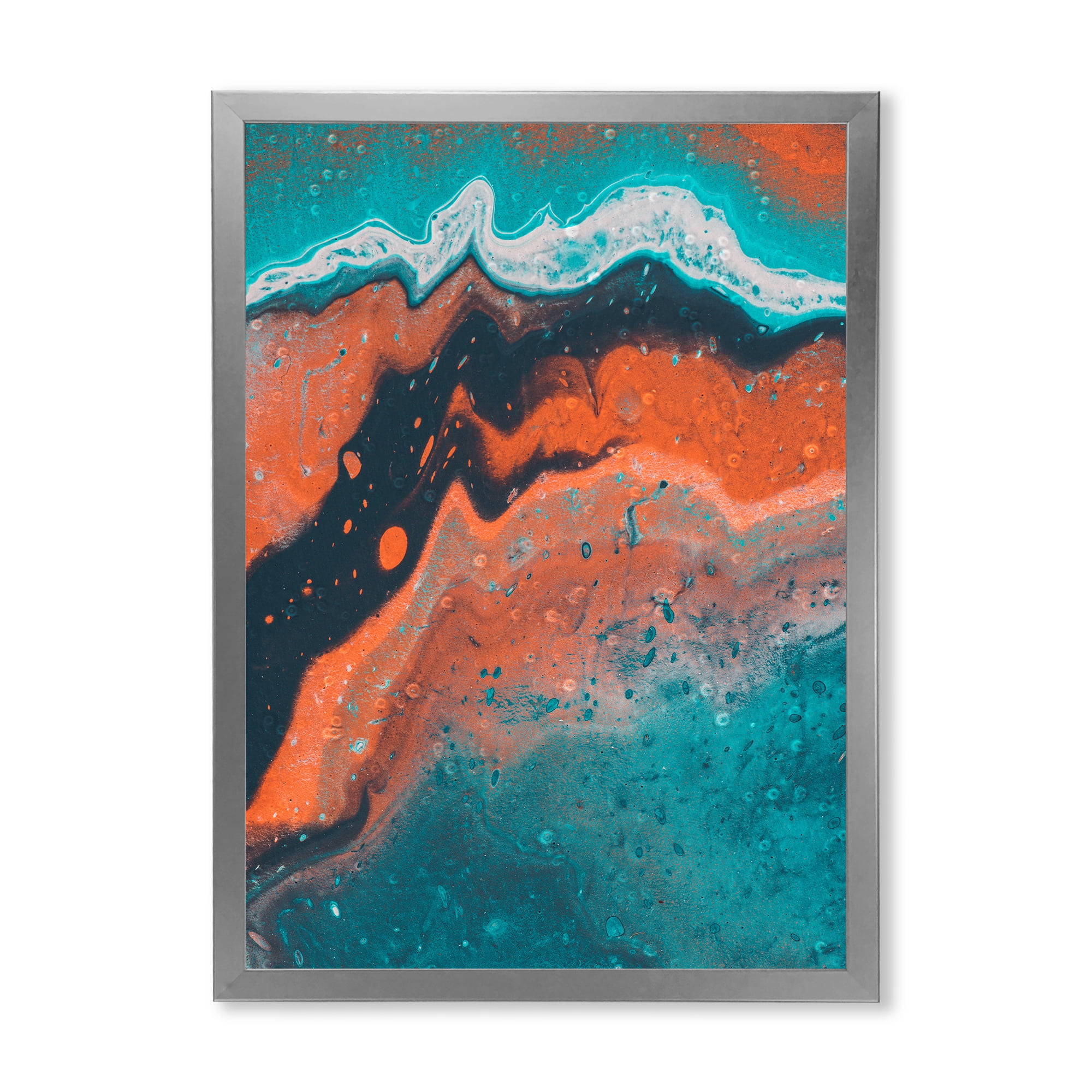 Designart 'Abstract Marble Composition In Orange and Blue VI' Modern Framed Art Print