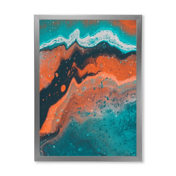 Designart 'Abstract Marble Composition In Orange and Blue VI' Modern Framed Art Print