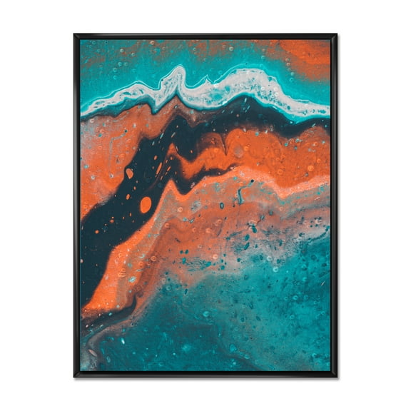 Designart 'Abstract Marble Composition In Orange and Blue VI' Modern Framed Canvas Wall Art Print