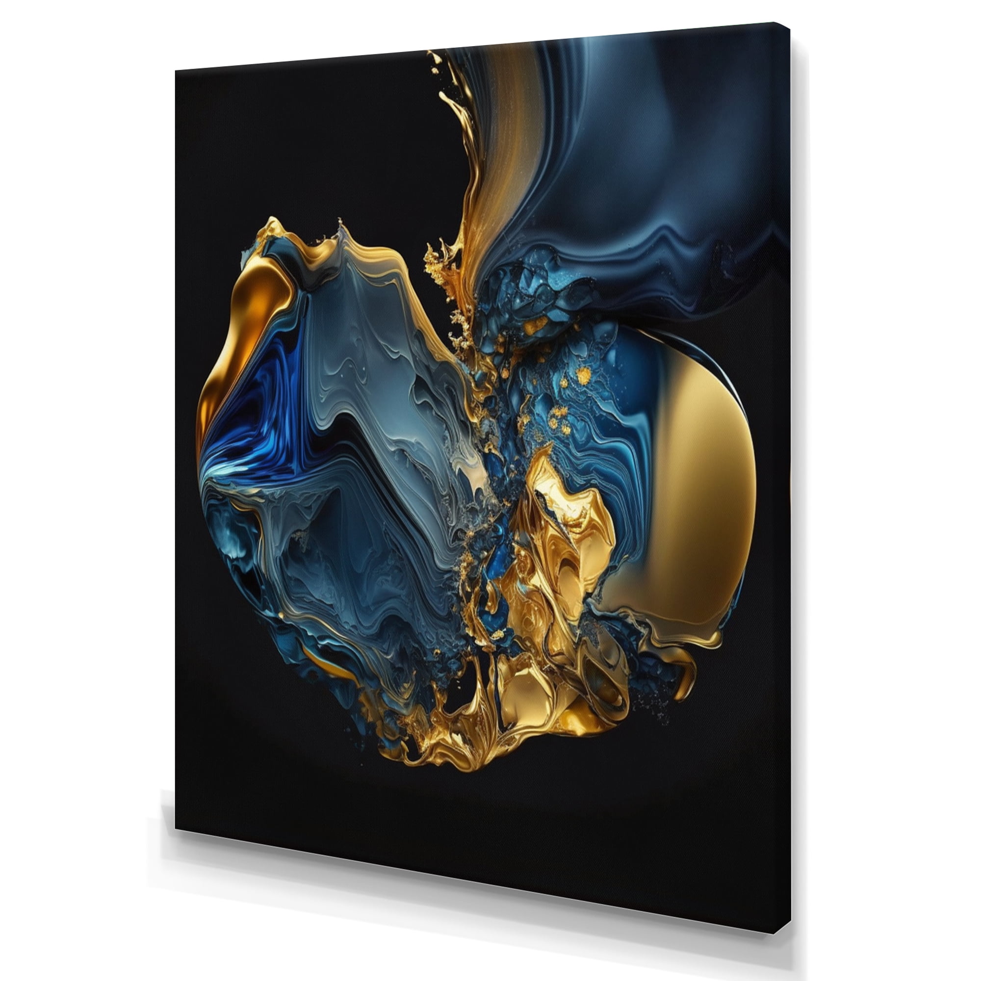 Designart Abstract Marble Geode Blue And Gold Canvas Wall Art