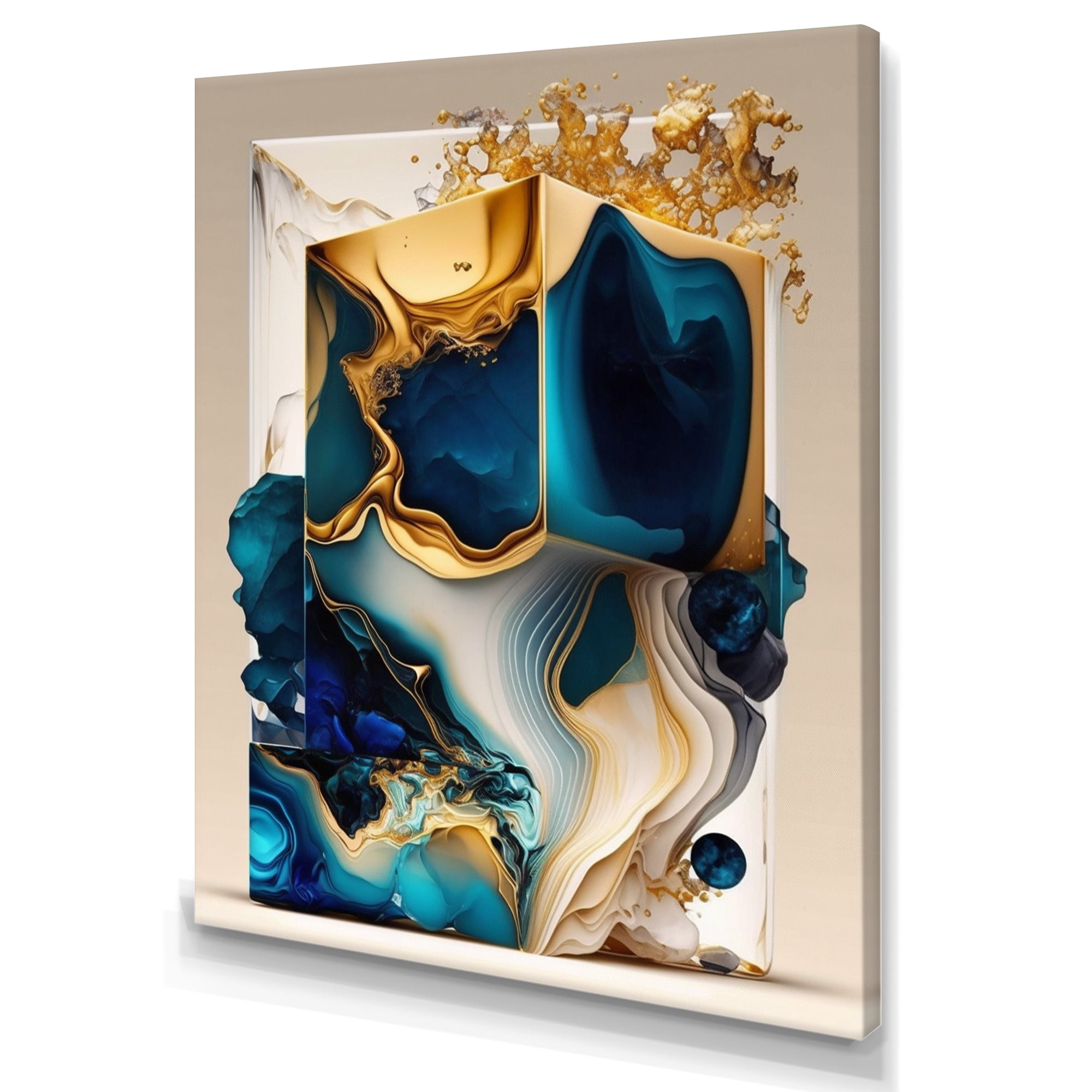 Designart Abstract Marble Geode Blue Shape Canvas Wall Art