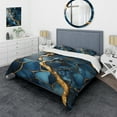thumbnail image 1 of Designart "Abstract Marble Mosaic in Gold and Sapphire Blue IV" Abstract Bedding Covert Set - Abstract Gold Modern Bed Set With 2 Shams, 1 of 5