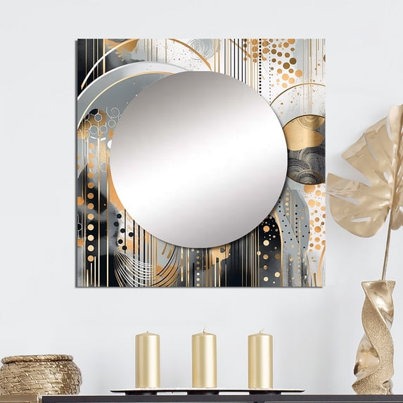 Designart "Abstract Marble Shapes and Lines I" Abstract Marble Square Mirror For Wall Decor - Large Gold Square Mirror Printed Wall Decor - Modern Square Living Room Mirror