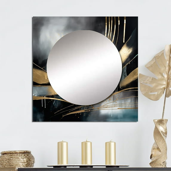 Designart "Abstract Marble Shapes and Lines II" Abstract Marble Square Mirror For Wall Decor - Large Gold Square Printed Wall Mirror Art - Square Modern Mirror - Wall Mounted Square Large Mirror