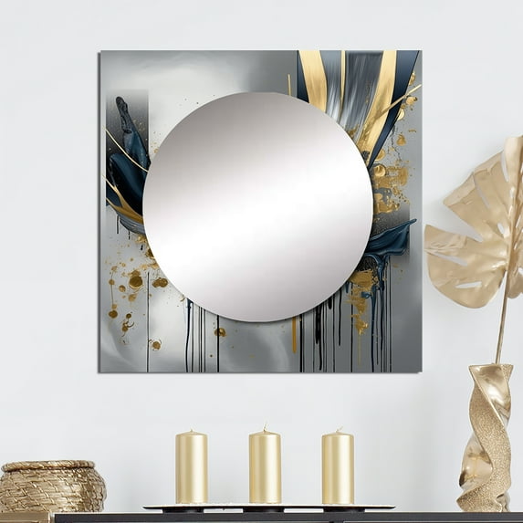 Designart "Abstract Marble Shapes and Lines V" Abstract Marble Square Mirror For Wall Decor - Large Gold Square Mirror Printed Wall Decor - Modern Square Living Room Mirror