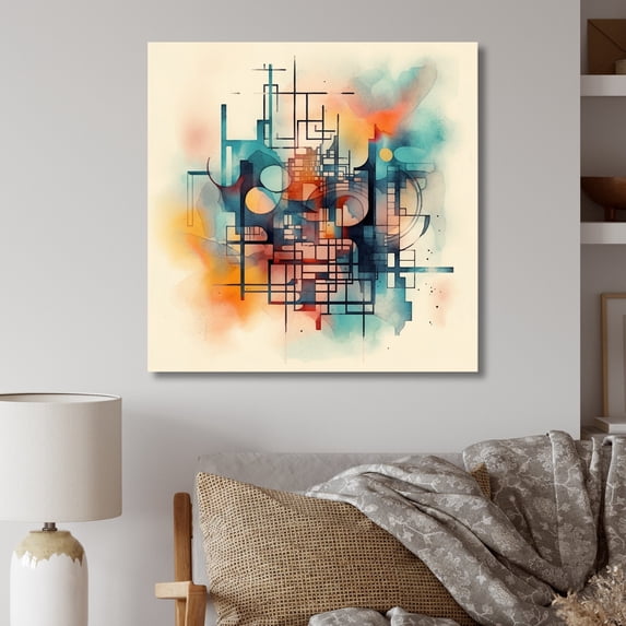 Designart "Abstract Maze Orange and Blue II" Modern Geometric Metal Wall Decor