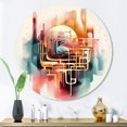 thumbnail image 1 of Designart "Abstract Maze Orange and Blue III" Modern Geometric Metal Round Wall Art Prints, 1 of 1