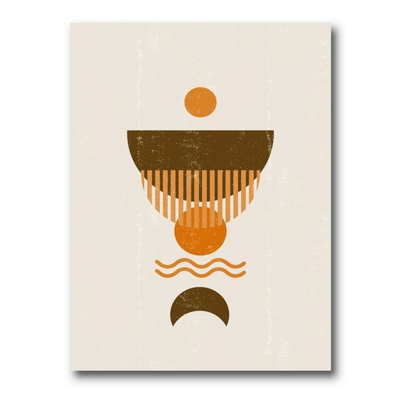 Designart ' Abstract Minimal Brown Moon and Orange Sun ' Modern Canvas Wall Art Print