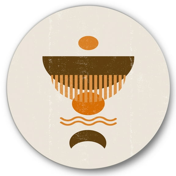 Designart 'Abstract Minimal Brown Moon and Orange Sun' Modern Circle Metal Wall Art 29x29 - Disc of 29