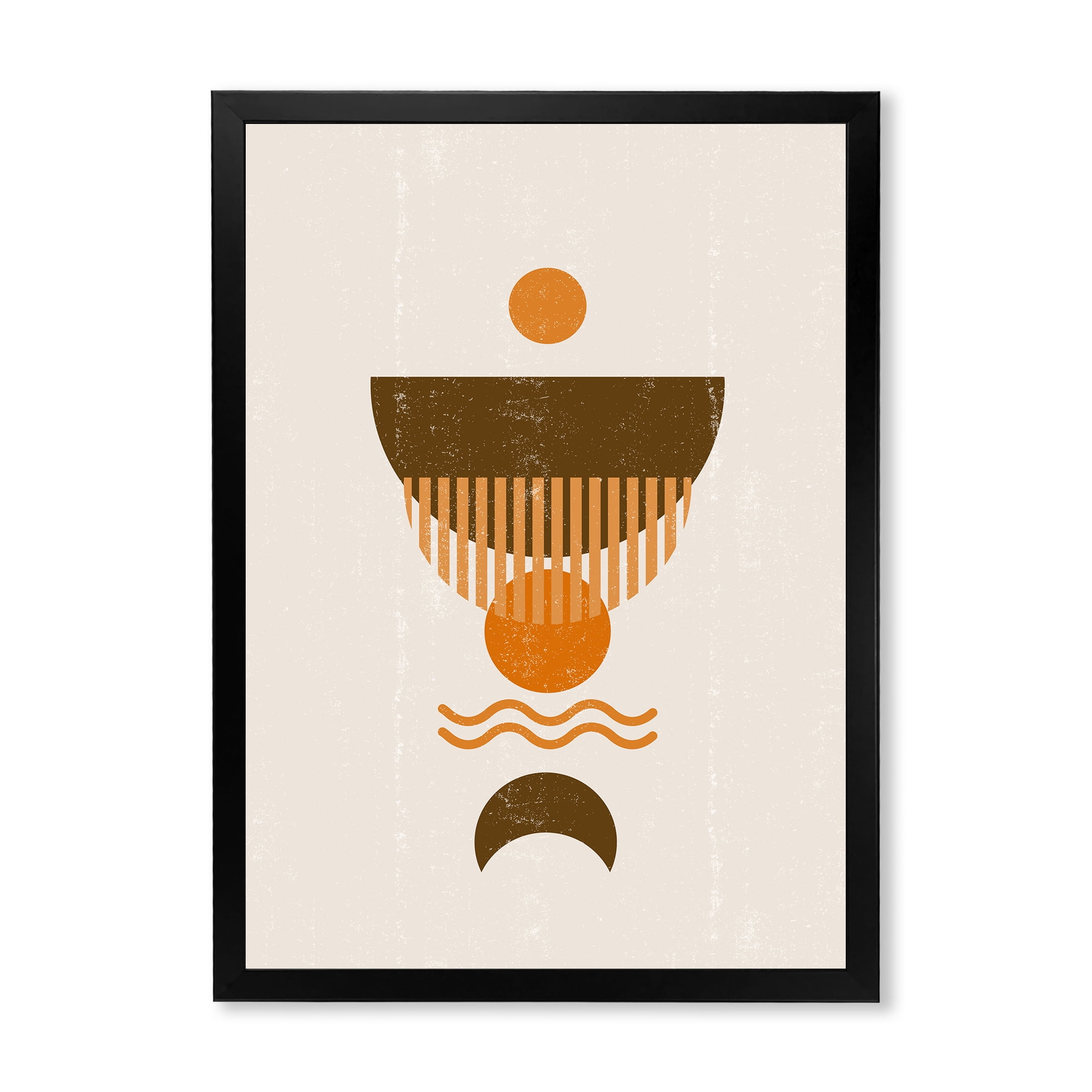 Designart 'Abstract Minimal Brown Moon and Orange Sun' Modern Framed Art Print