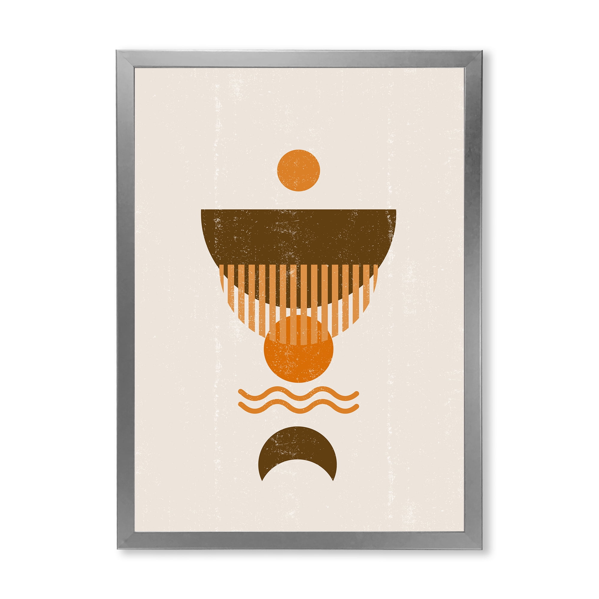 Designart 'Abstract Minimal Brown Moon and Orange Sun' Modern Framed Art Print