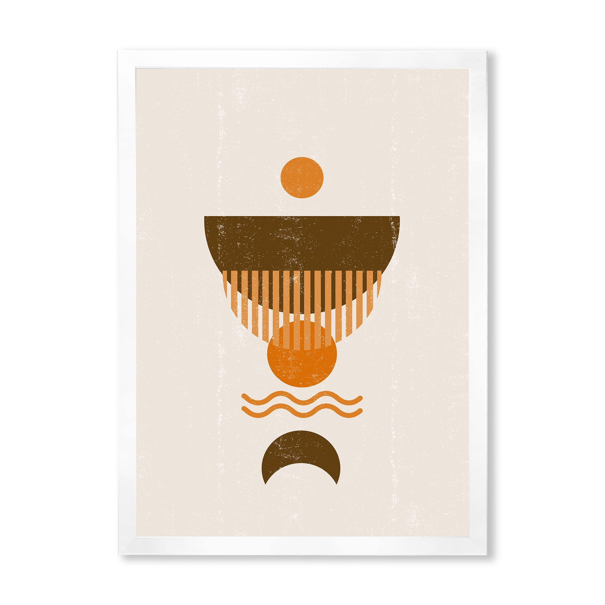 Designart 'Abstract Minimal Brown Moon and Orange Sun' Modern Framed Art Print