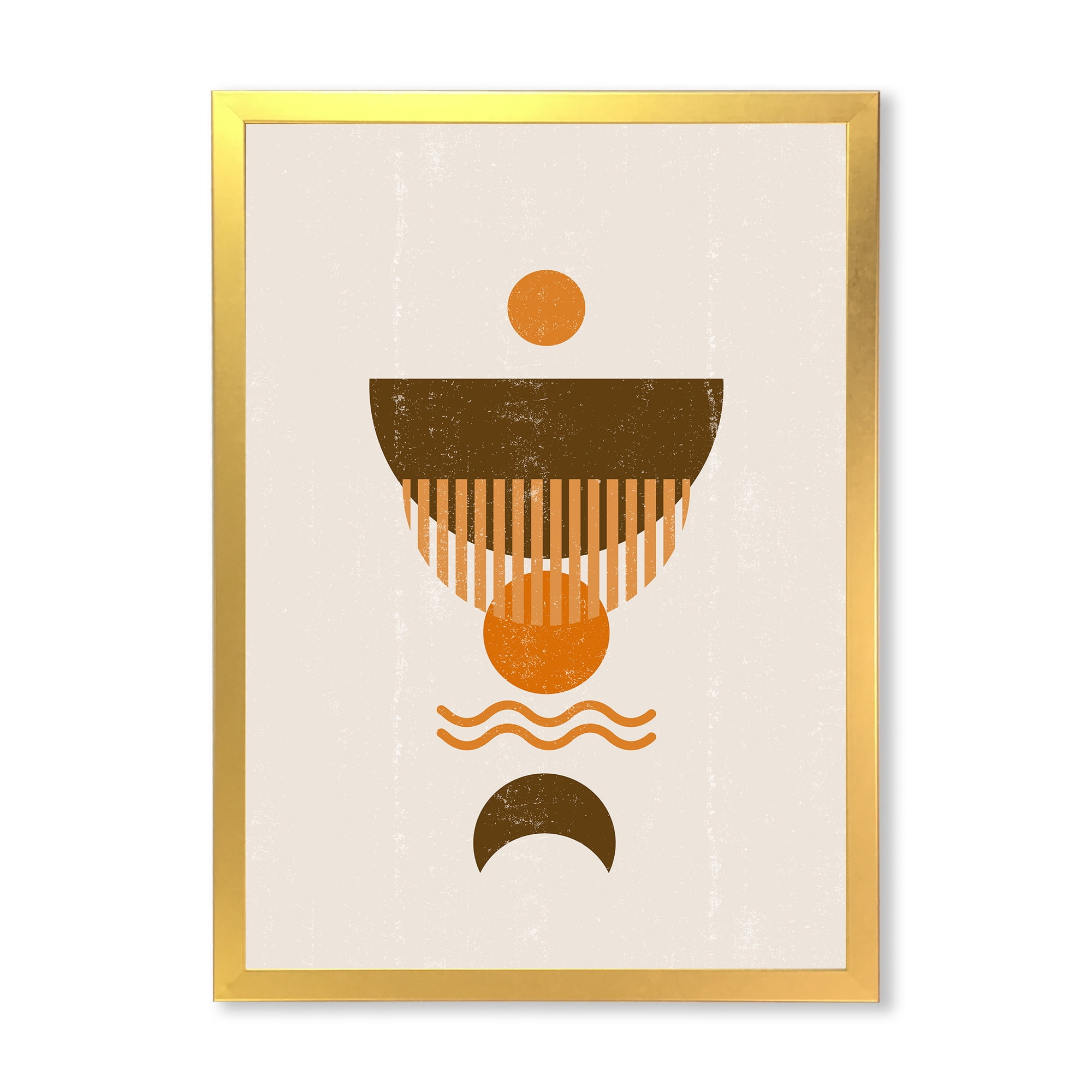 Designart 'Abstract Minimal Brown Moon and Orange Sun' Modern Framed Art Print