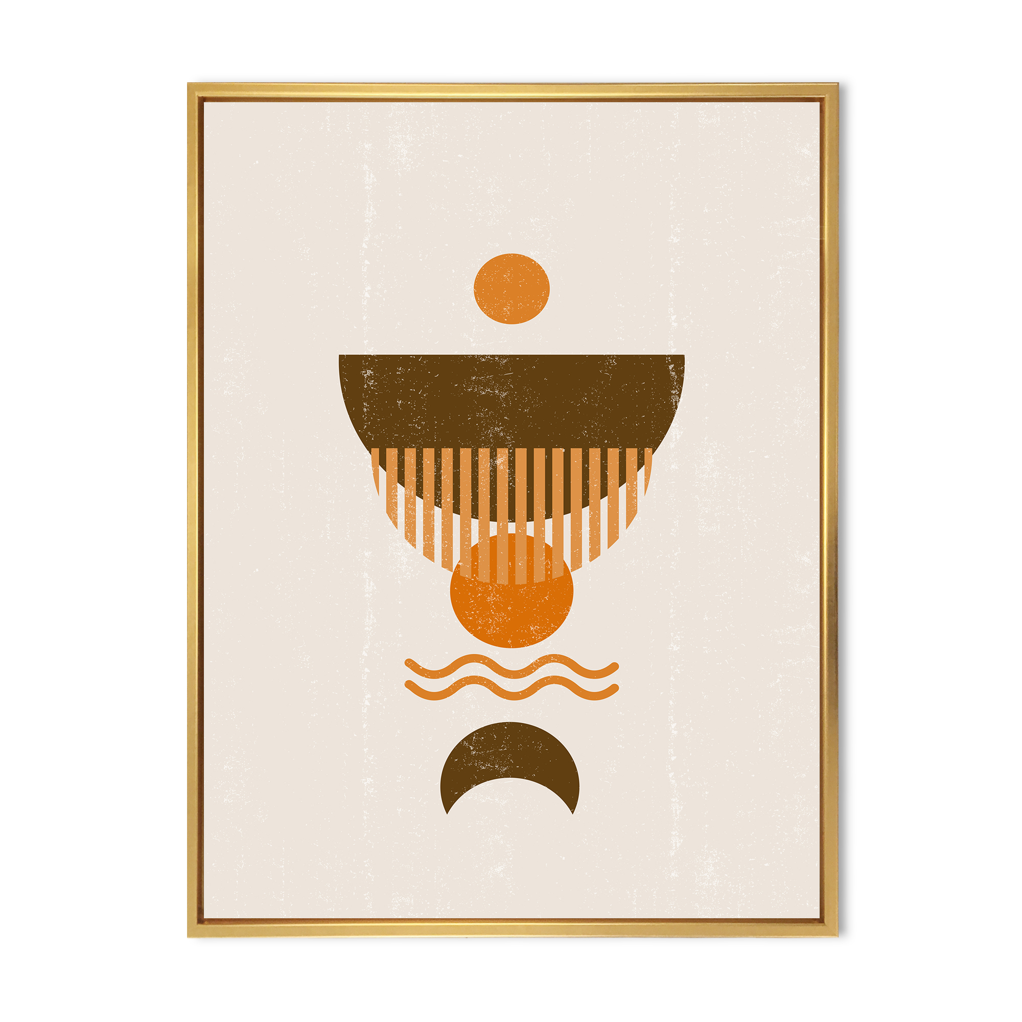 Designart 'Abstract Minimal Brown Moon and Orange Sun' Modern Framed Canvas Wall Art Print