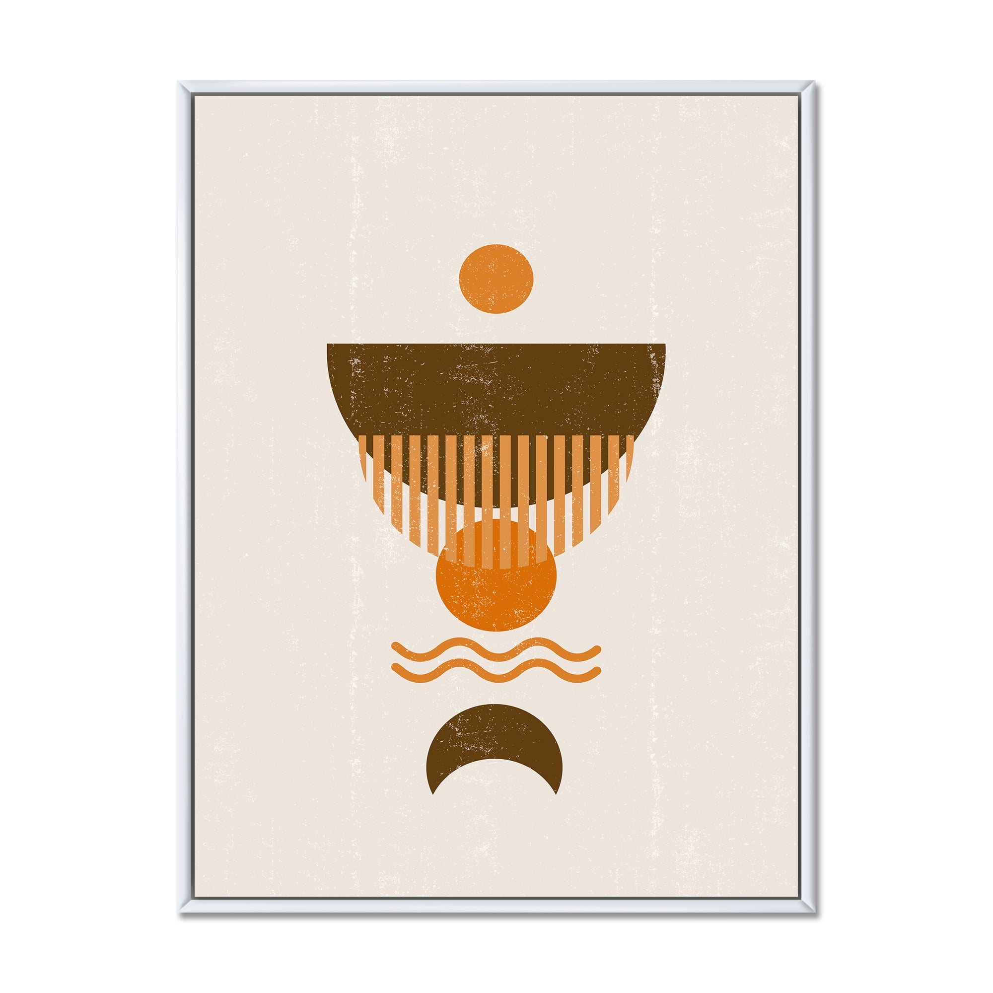 Designart 'Abstract Minimal Brown Moon and Orange Sun' Modern Framed Canvas Wall Art Print