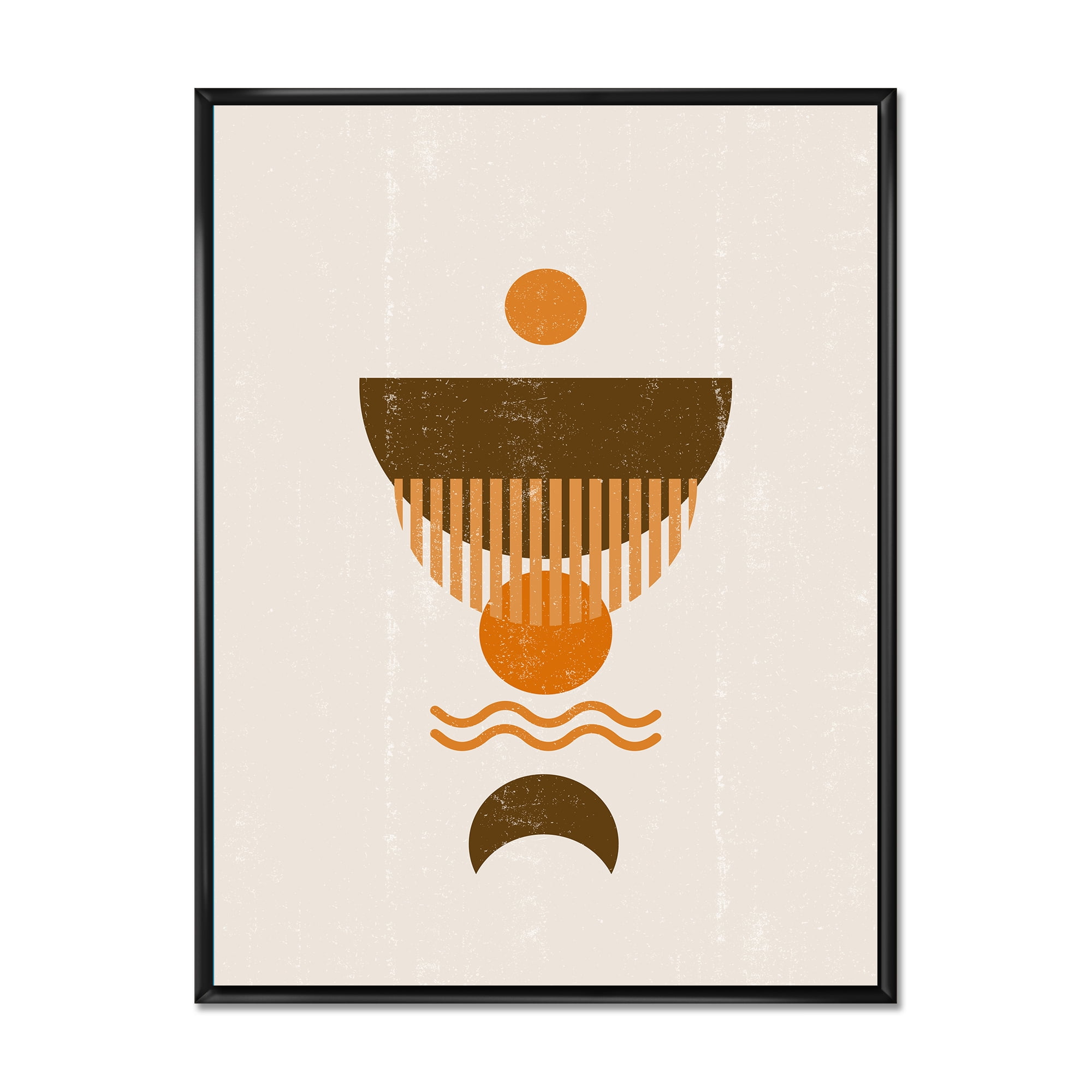 Designart 'Abstract Minimal Brown Moon and Orange Sun' Modern Framed Canvas Wall Art Print