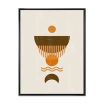 Designart 'Abstract Minimal Brown Moon and Orange Sun' Modern Framed Canvas Wall Art Print