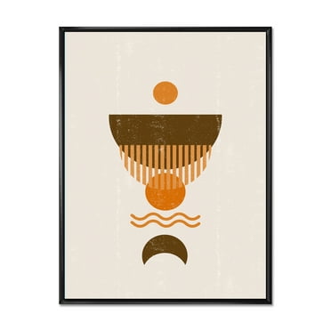 Designart 'Abstract Minimal Brown Moon and Orange Sun' Modern Framed Canvas Wall Art Print