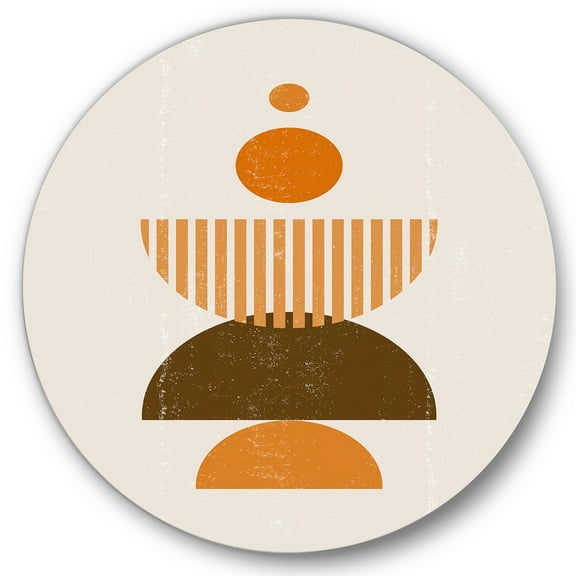 Designart 'Abstract Minimal Moon and Sun In Earth Tones I' Modern Circle Metal Wall Art 36x36 - Disc of 36