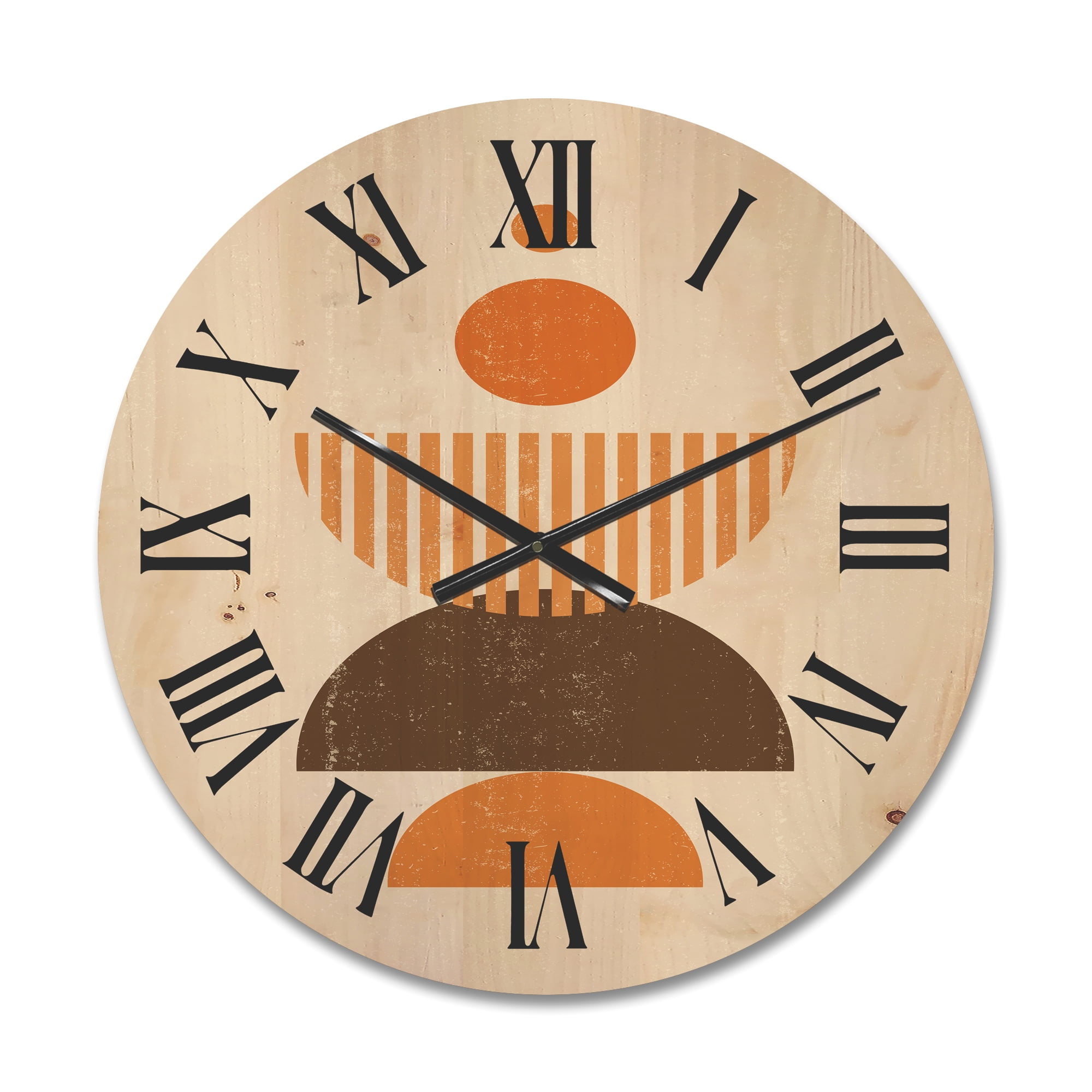 Designart 'Abstract Minimal Moon and Sun In Earth Tones I' Modern Wood Wall Clock