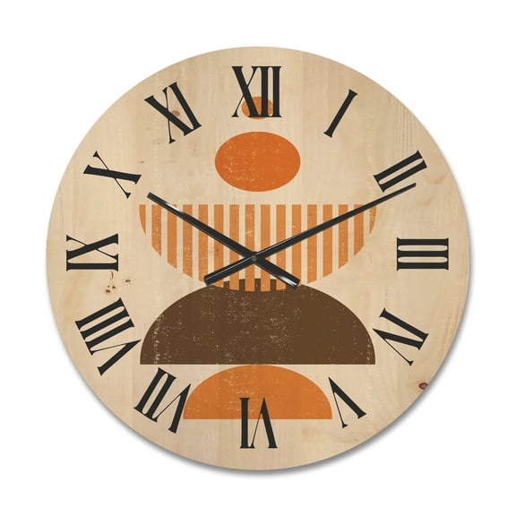 Designart 'Abstract Minimal Moon and Sun In Earth Tones I' Modern Wood Wall Clock
