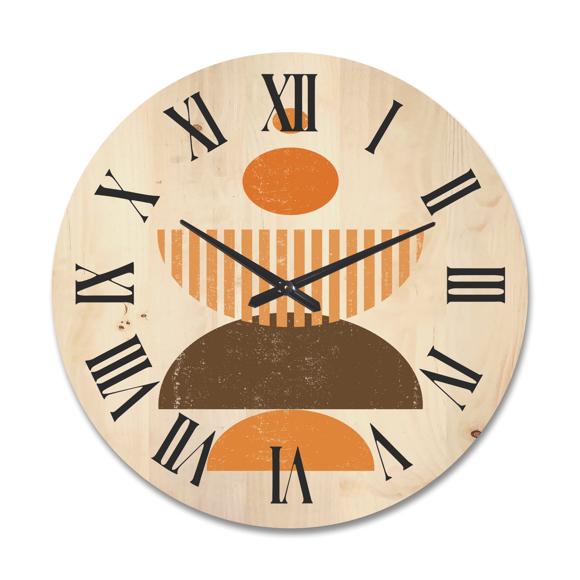 Designart 'Abstract Minimal Moon and Sun In Earth Tones I' Modern Wood Wall Clock