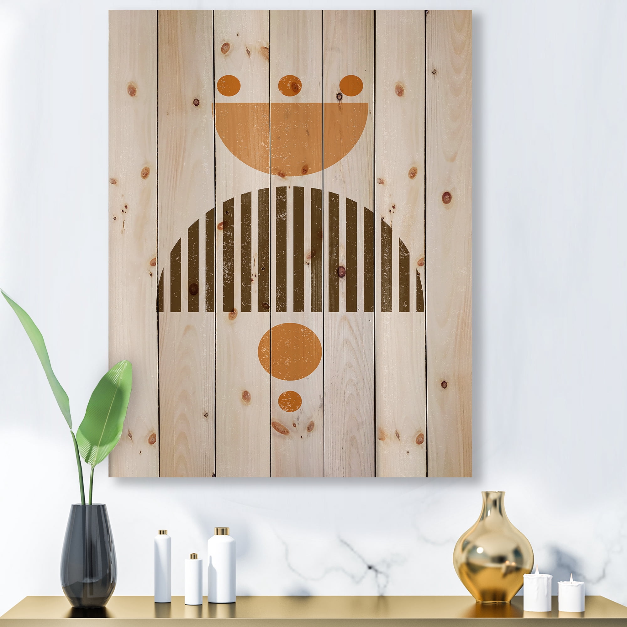 Designart 'Abstract Minimal Moon and Sun In Earth Tones II' Modern Print on Natural Pine Wood