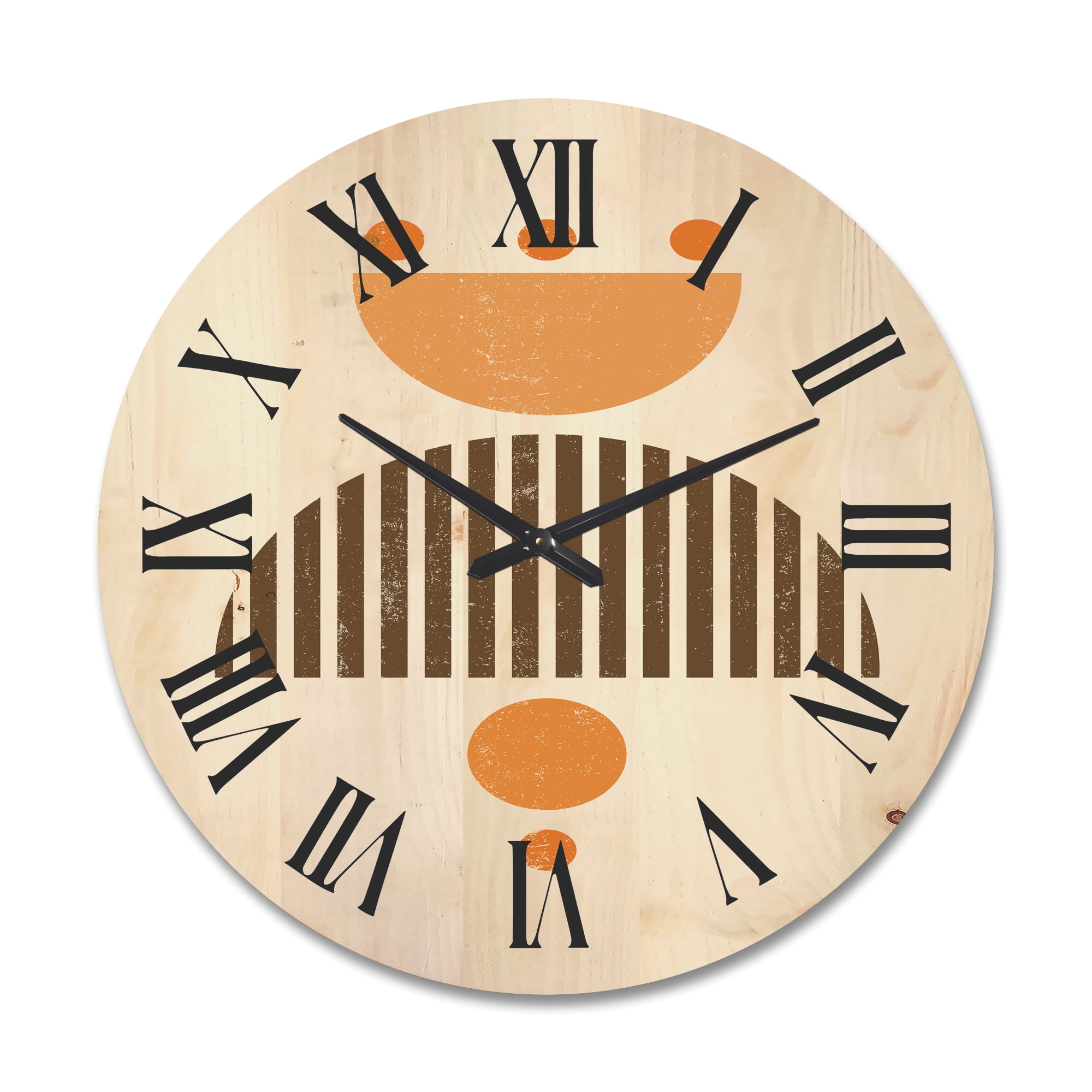 Designart 'Abstract Minimal Moon and Sun In Earth Tones II' Modern Wood Wall Clock