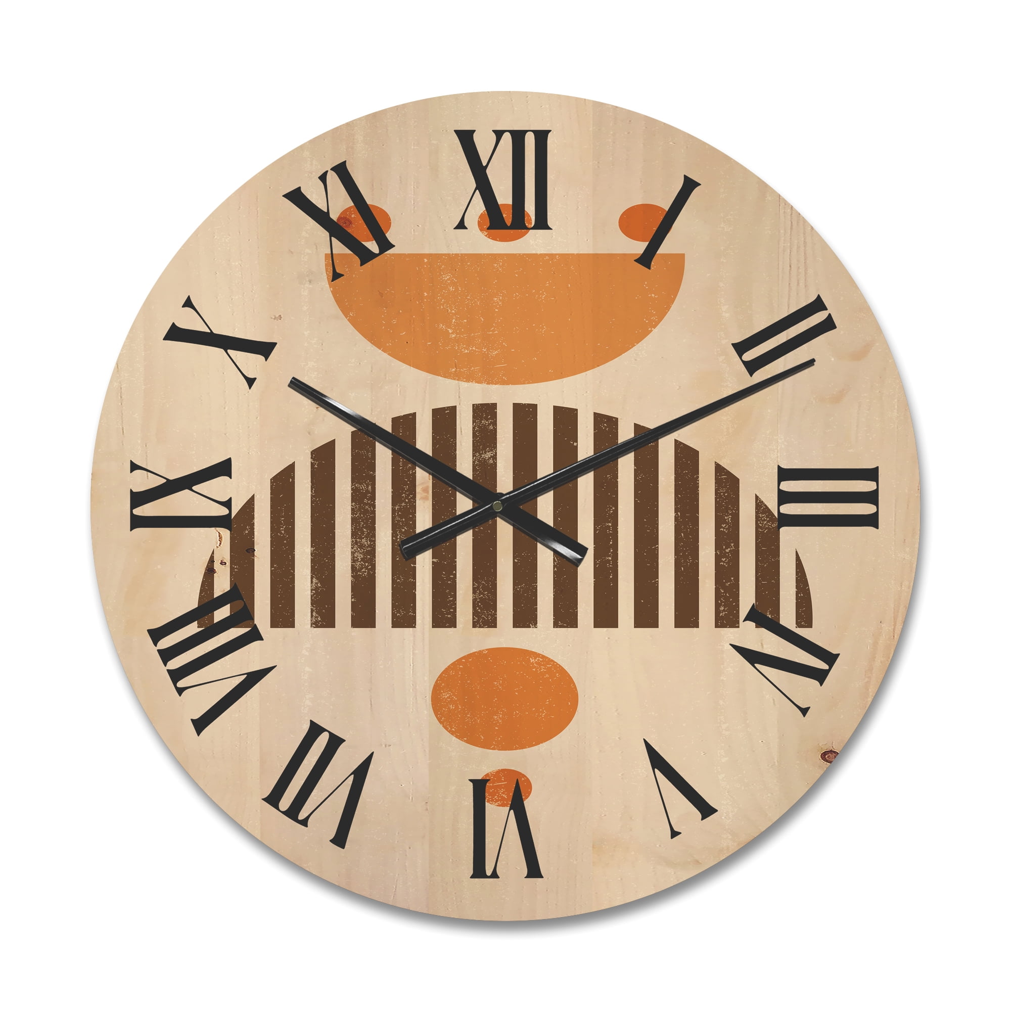Designart 'Abstract Minimal Moon and Sun In Earth Tones II' Modern Wood Wall Clock