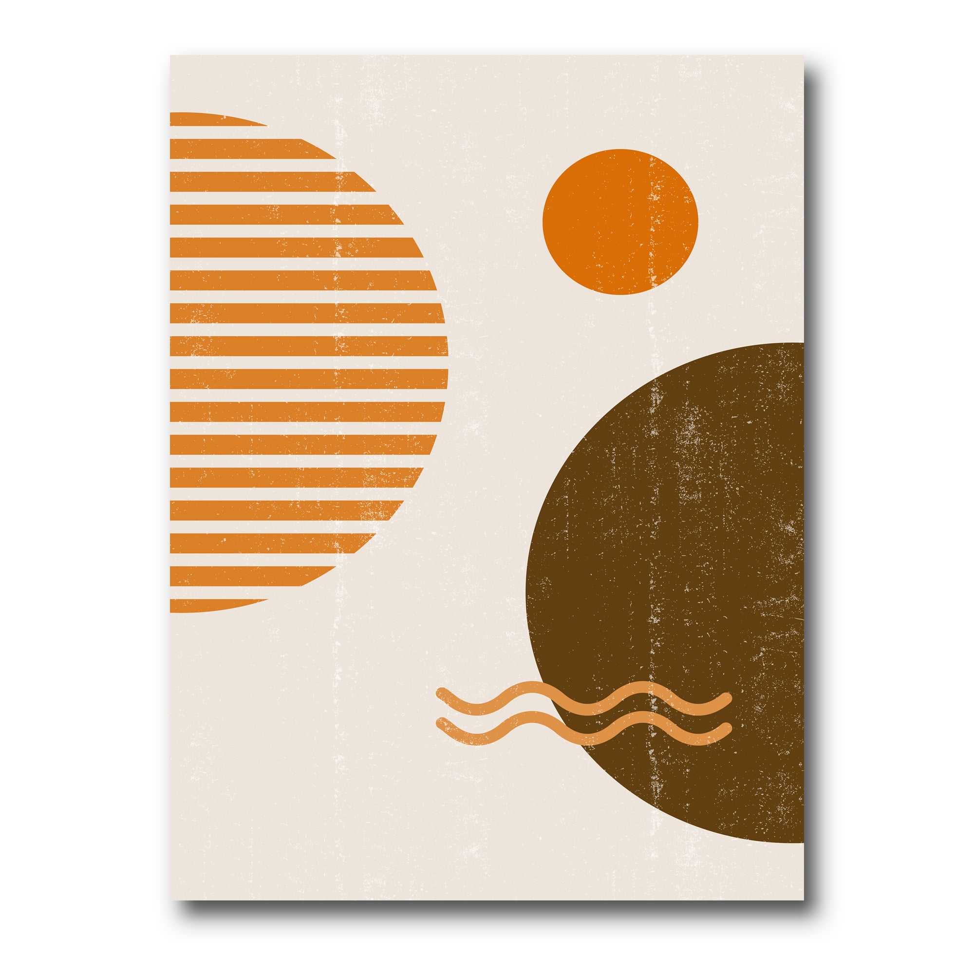 Designart ' Abstract Minimal Moon and Sun In Earth Tones III ' Modern Canvas Wall Art Print