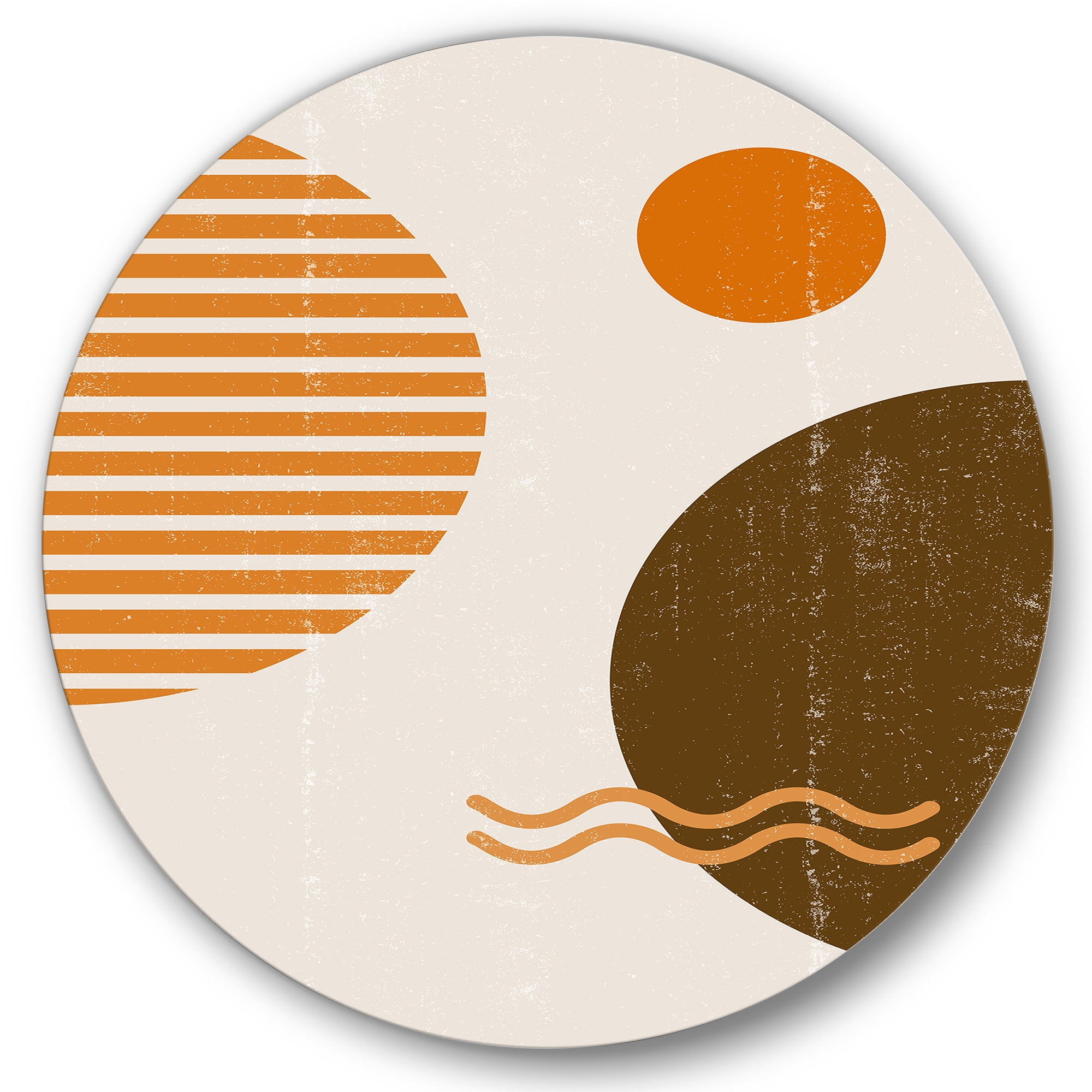 Designart 'Abstract Minimal Moon and Sun In Earth Tones III' Modern Circle Metal Wall Art 29x29 - Disc of 29