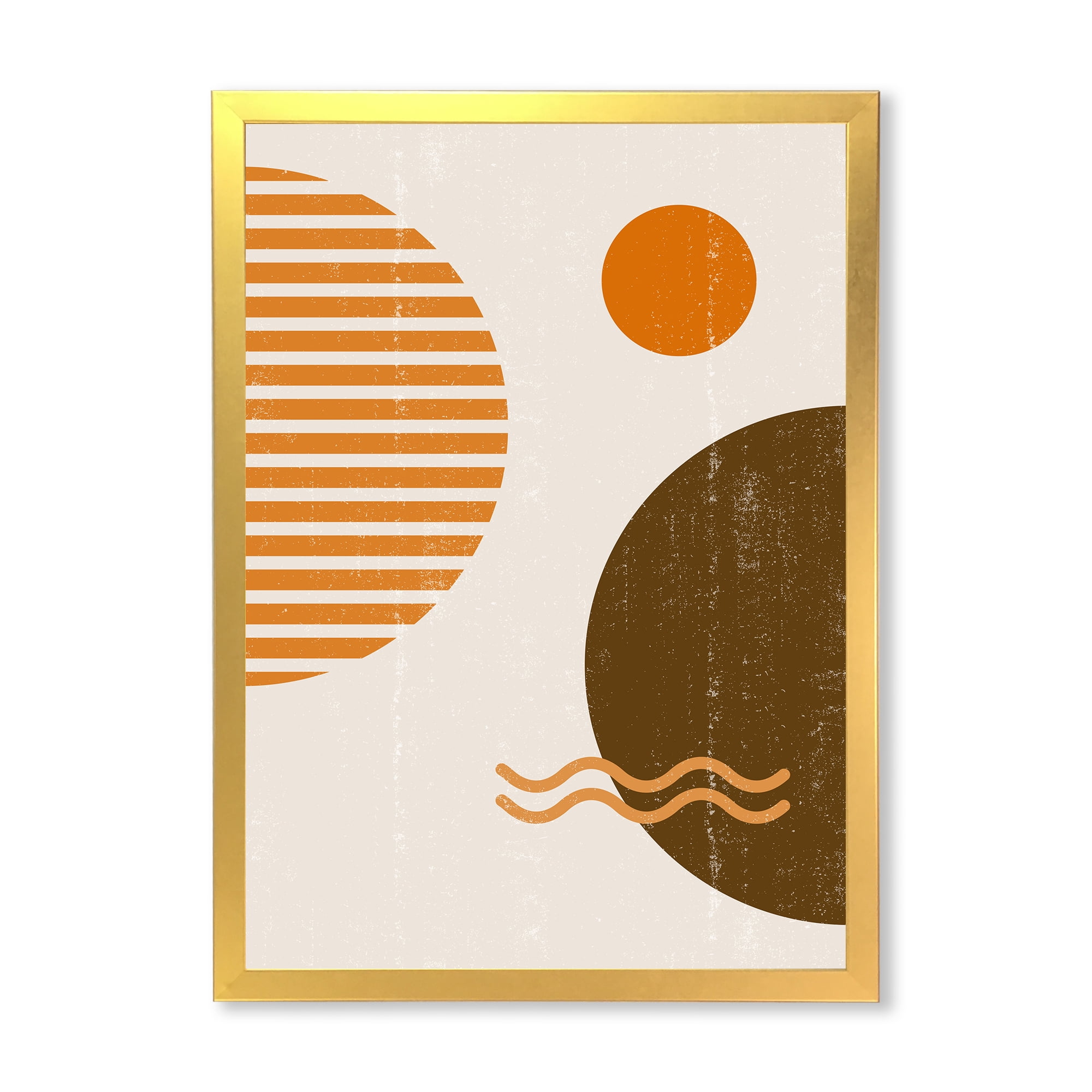 Designart 'Abstract Minimal Moon and Sun In Earth Tones III' Modern Framed Art Print