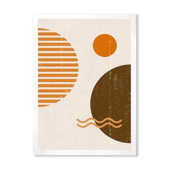 Designart 'Abstract Minimal Moon and Sun In Earth Tones III' Modern Framed Art Print