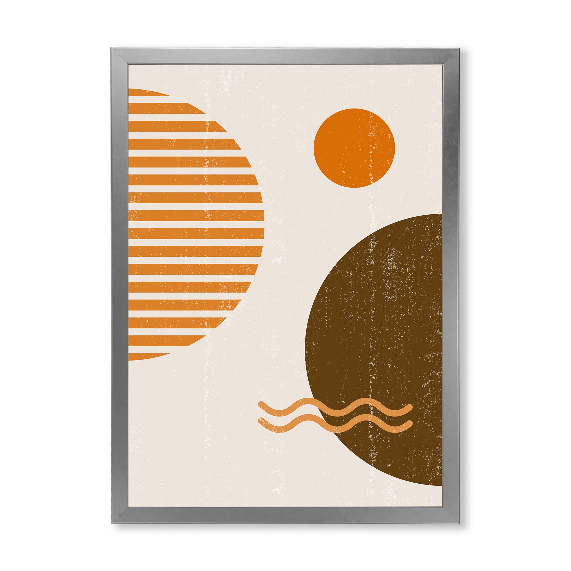 Designart 'Abstract Minimal Moon and Sun In Earth Tones III' Modern Framed Art Print