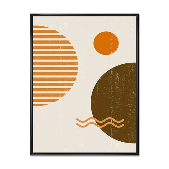 Designart 'Abstract Minimal Moon and Sun In Earth Tones III' Modern Framed Canvas Wall Art Print