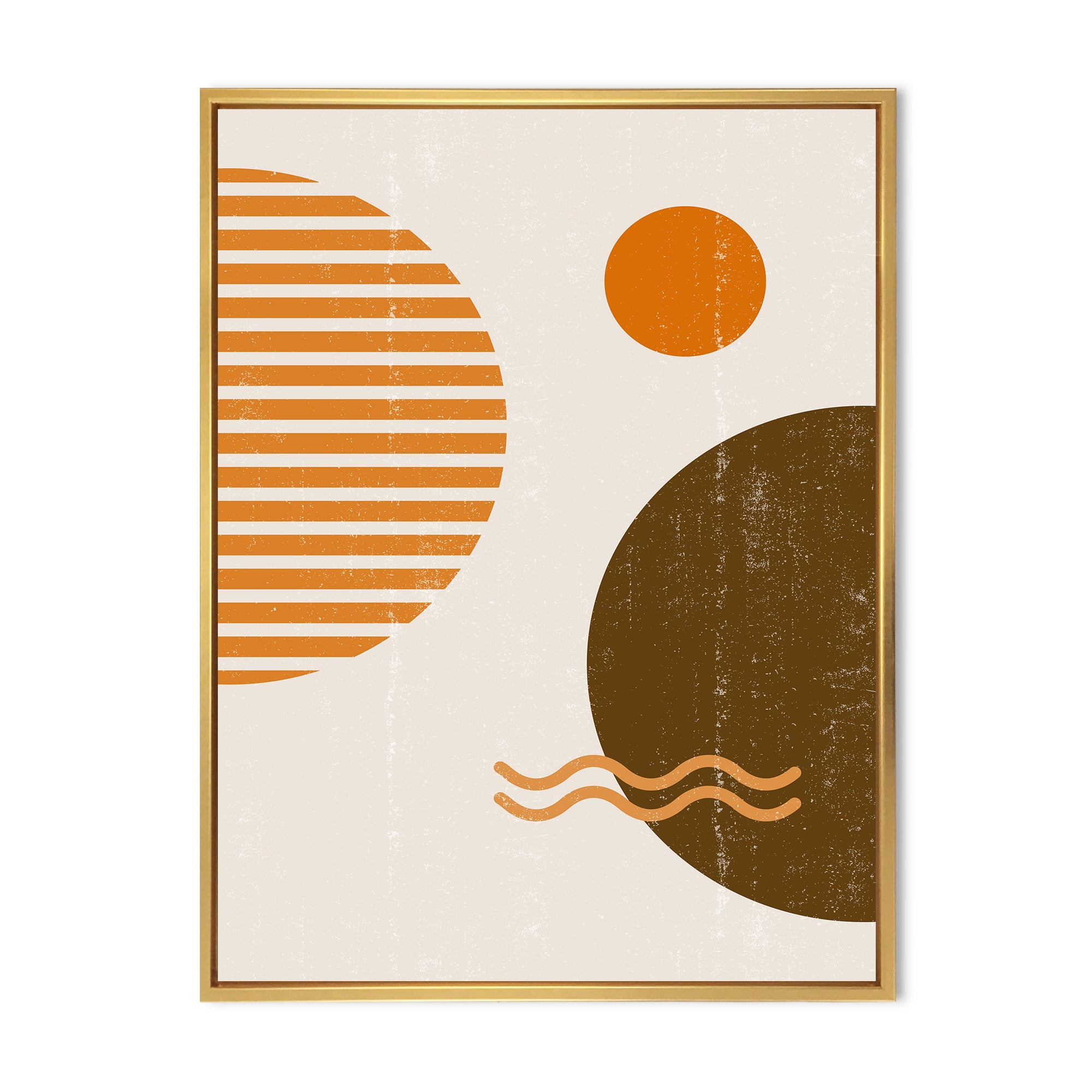 Designart 'Abstract Minimal Moon and Sun In Earth Tones III' Modern Framed Canvas Wall Art Print