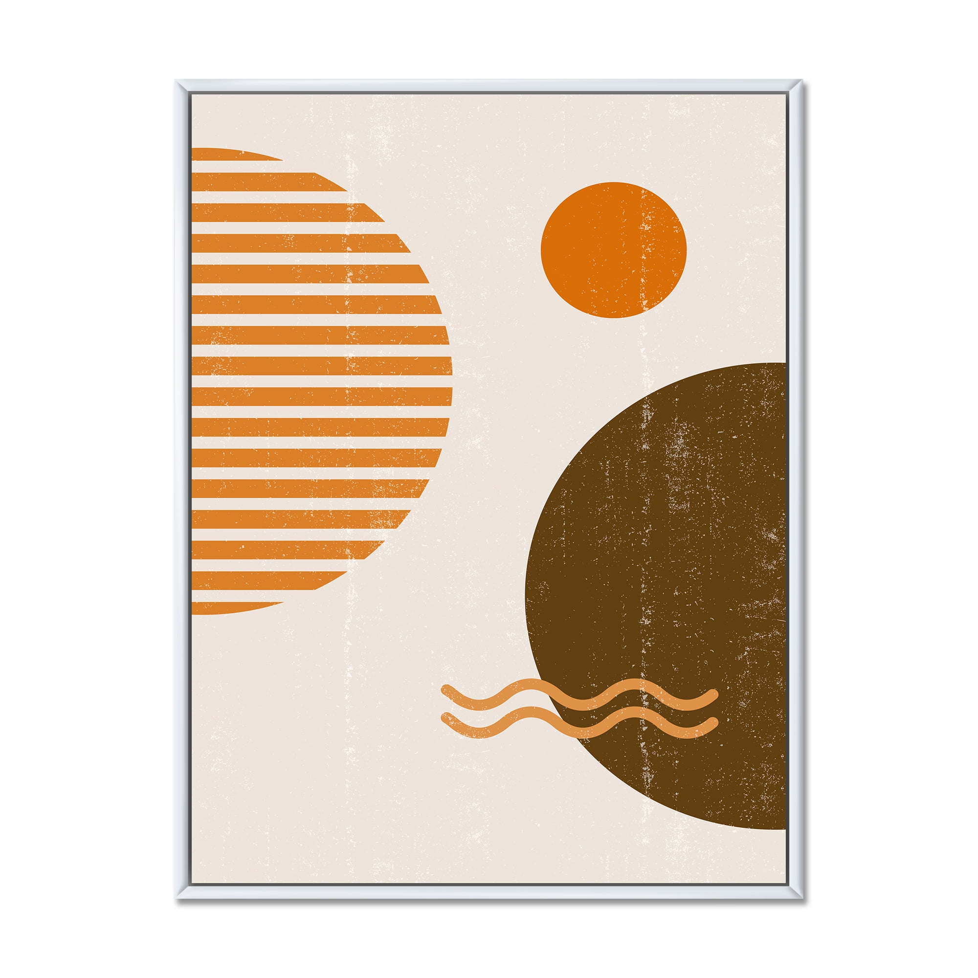 Designart 'Abstract Minimal Moon and Sun In Earth Tones III' Modern Framed Canvas Wall Art Print