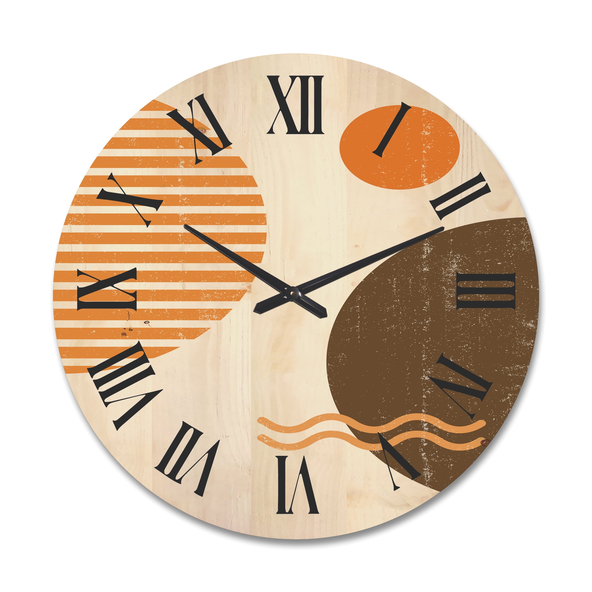 Designart 'Abstract Minimal Moon and Sun In Earth Tones III' Modern Wood Wall Clock