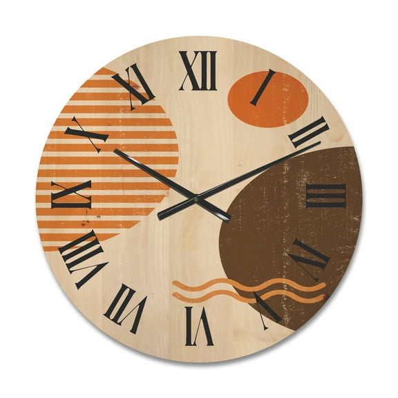 Designart 'Abstract Minimal Moon and Sun In Earth Tones III' Modern Wood Wall Clock