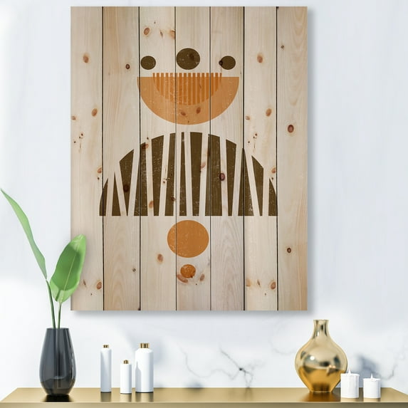 Designart 'Abstract Minimal Moon and Sun In Earth Tones IV' Modern Print on Natural Pine Wood