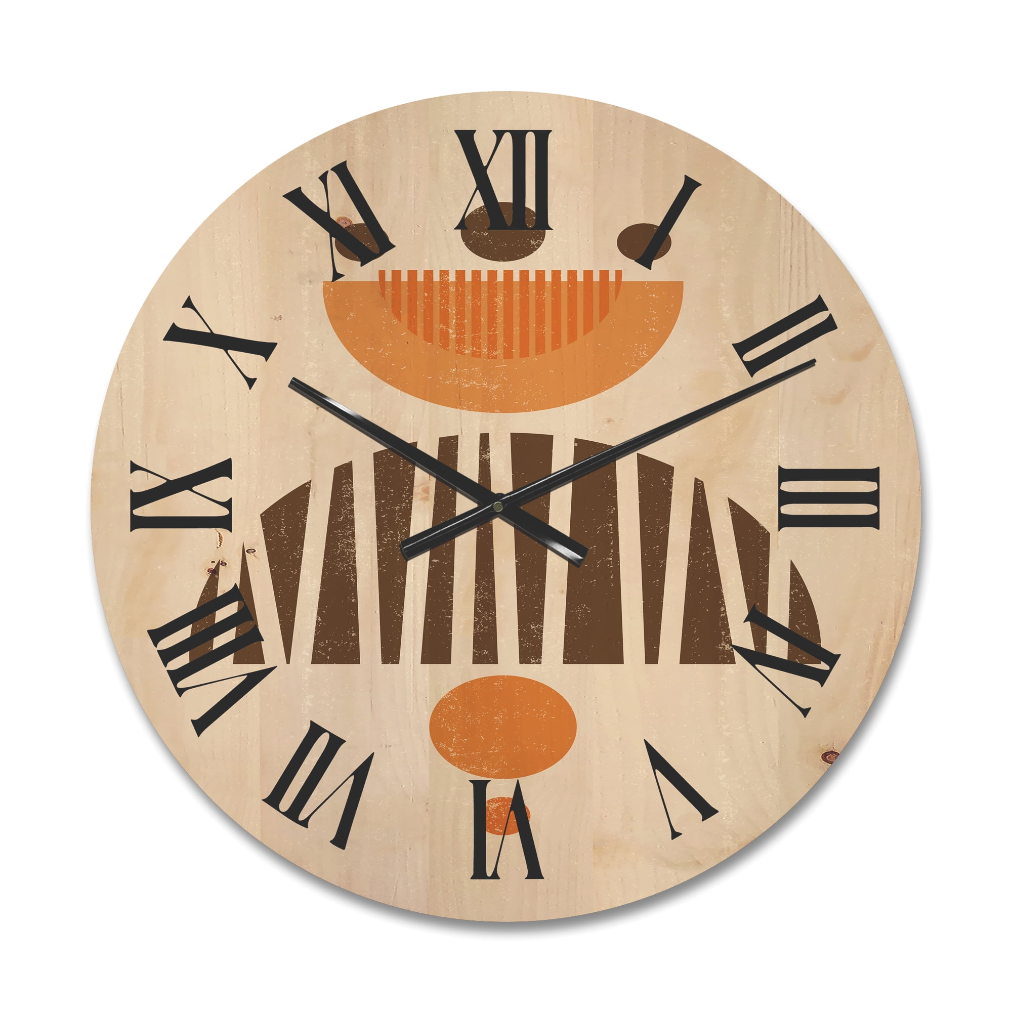 Designart 'Abstract Minimal Moon and Sun In Earth Tones IV' Modern Wood Wall Clock