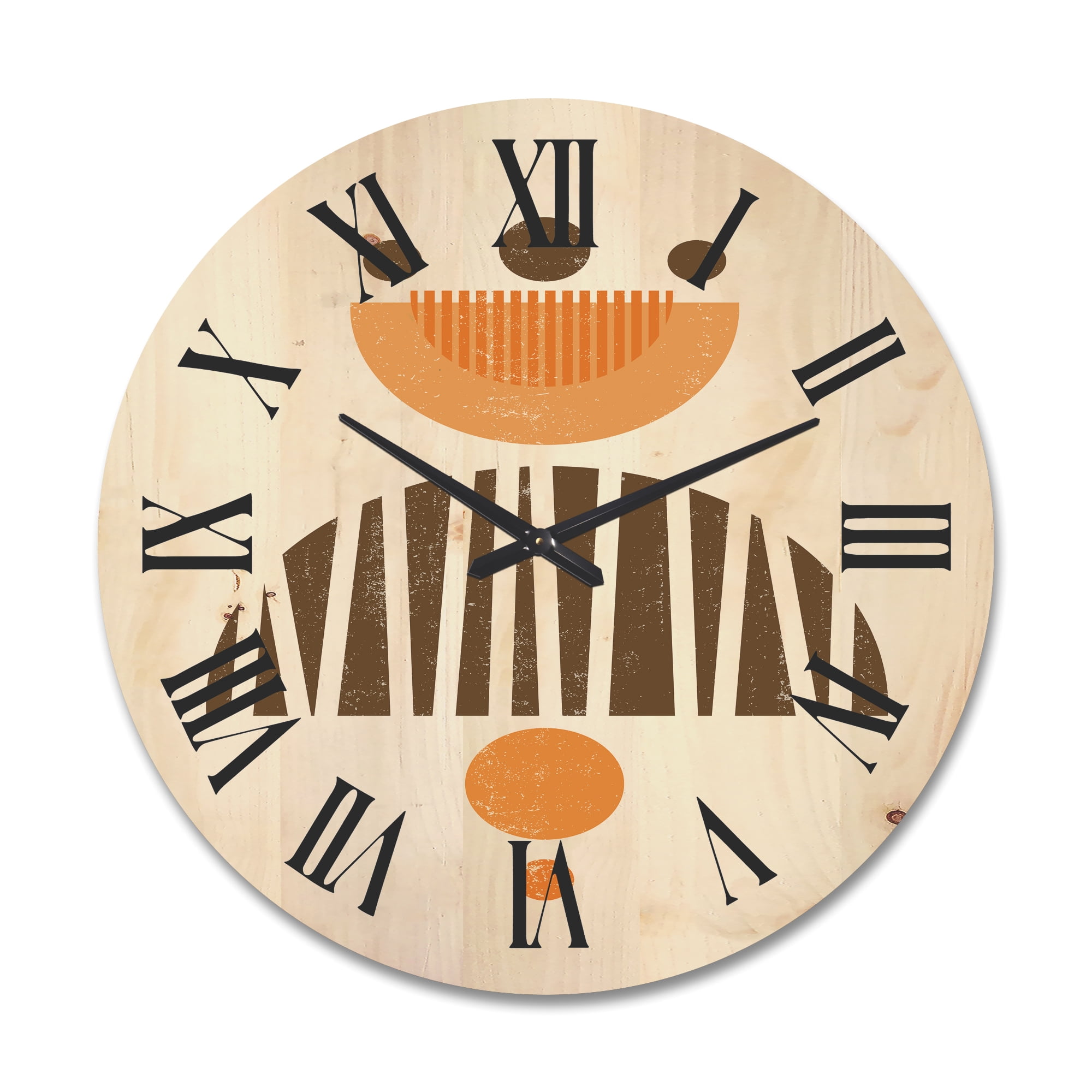 Designart 'Abstract Minimal Moon and Sun In Earth Tones IV' Modern Wood Wall Clock