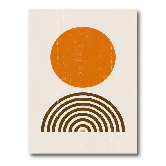 Designart ' Abstract Minimal Rainbow and Orange Sun I ' Modern Canvas Wall Art Print