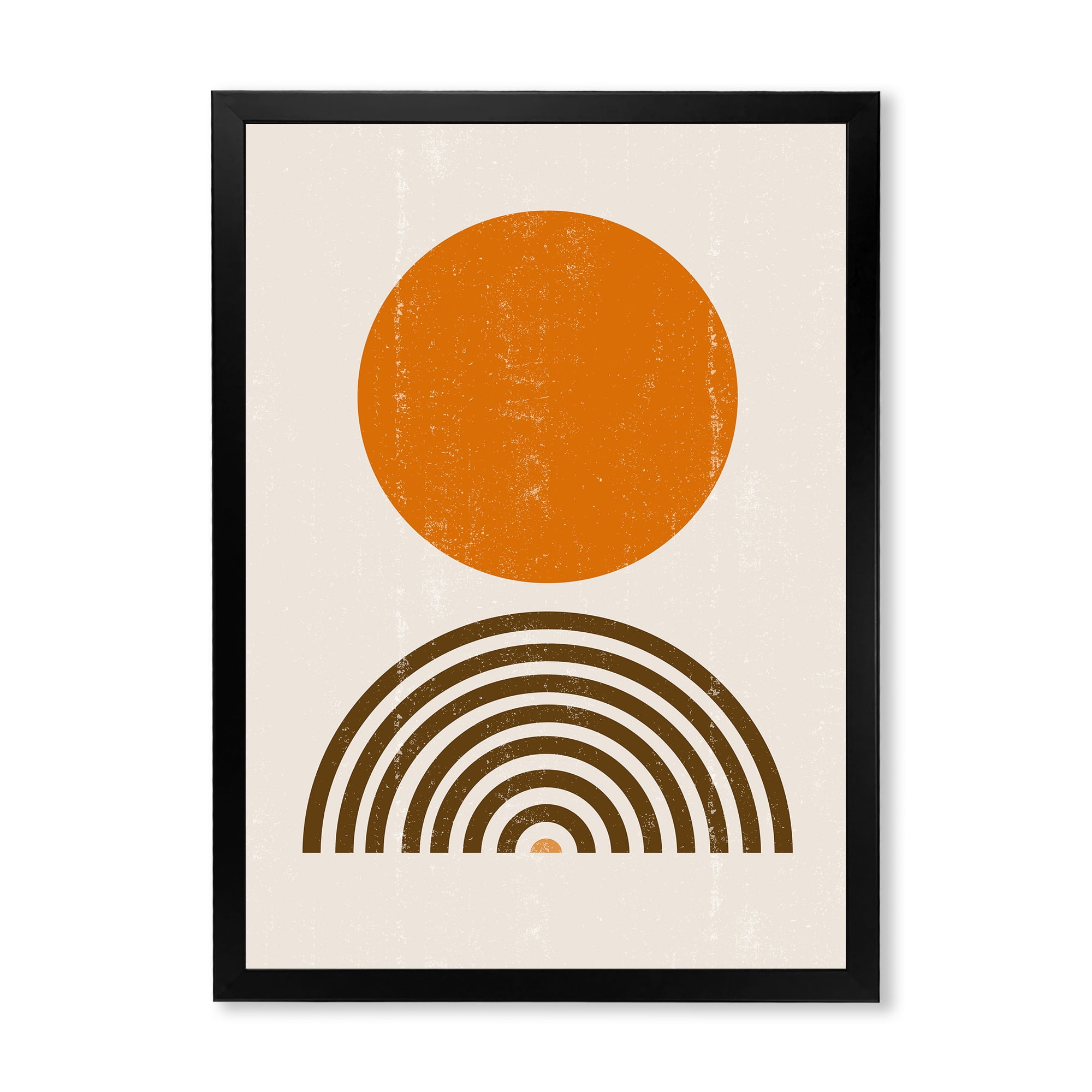 Designart 'Abstract Minimal Rainbow and Orange Sun I' Modern Framed Art Print
