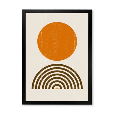 Designart 'Abstract Minimal Rainbow and Orange Sun I' Modern Framed Art Print