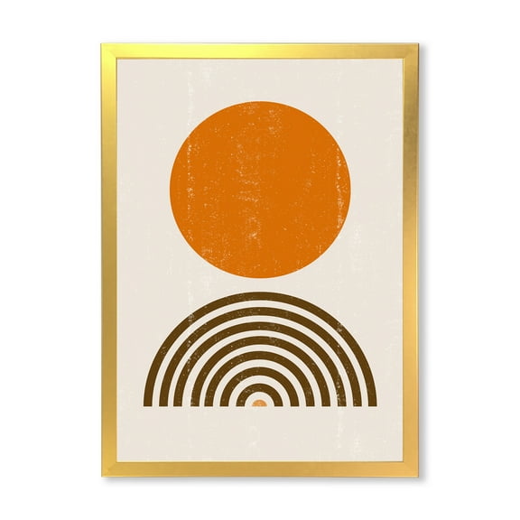 Designart 'Abstract Minimal Rainbow and Orange Sun I' Modern Framed Art Print