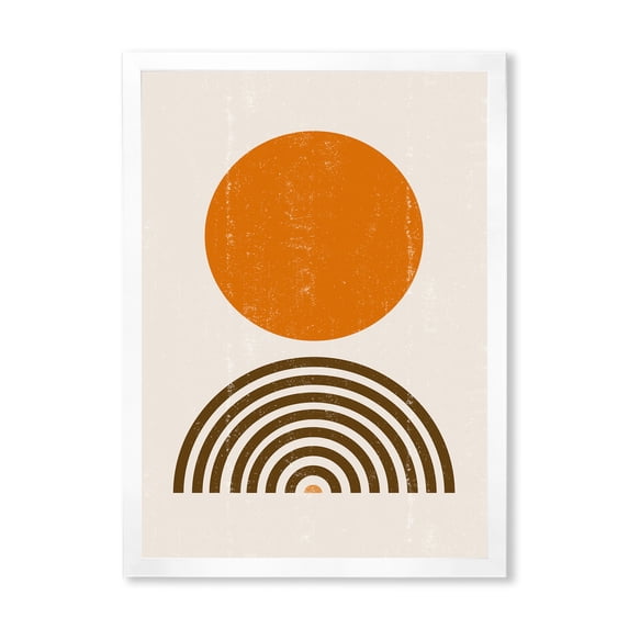 Designart 'Abstract Minimal Rainbow and Orange Sun I' Modern Framed Art Print